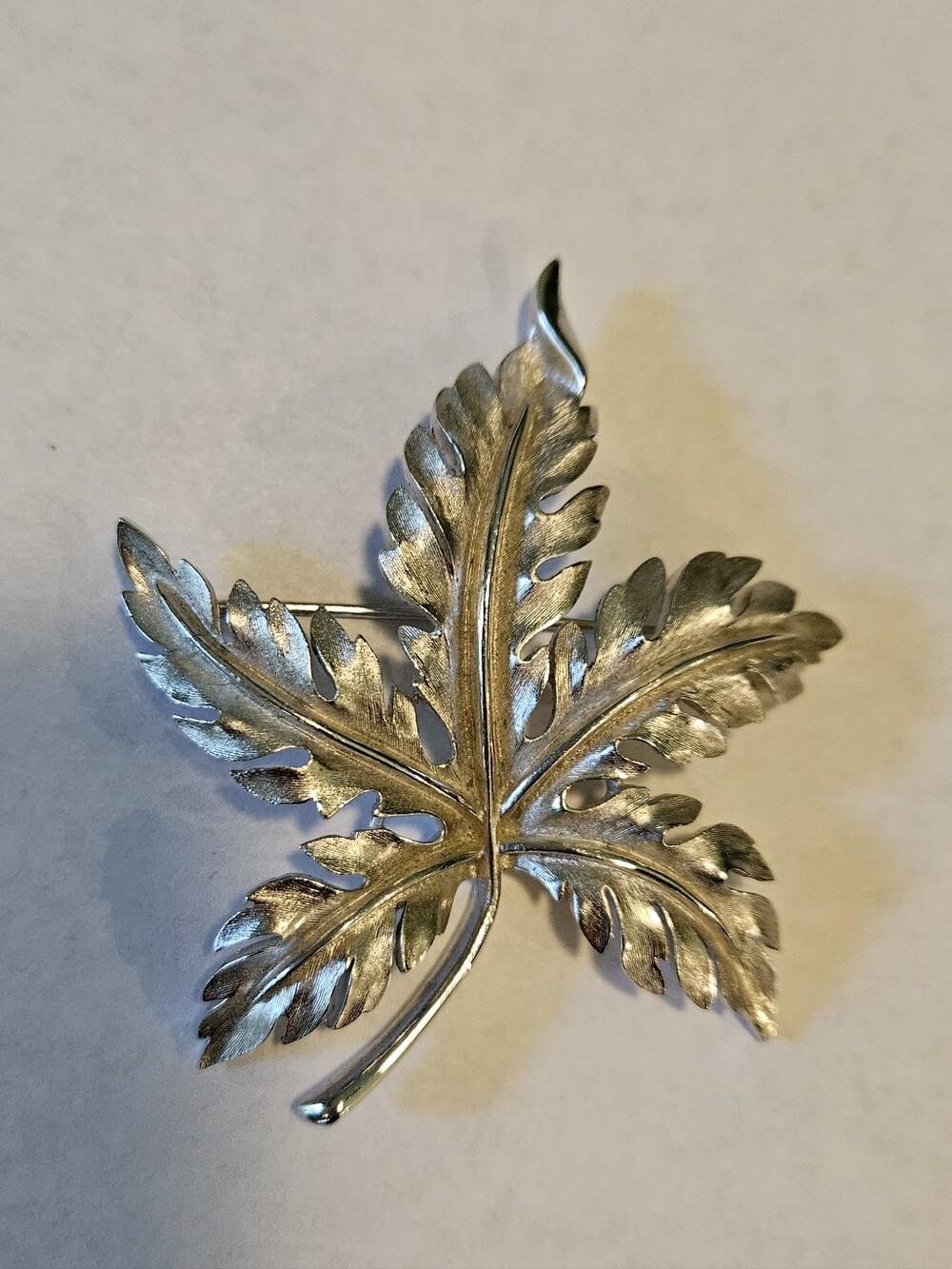Crown Trifari Leaf Brooch Pin Silver Tone